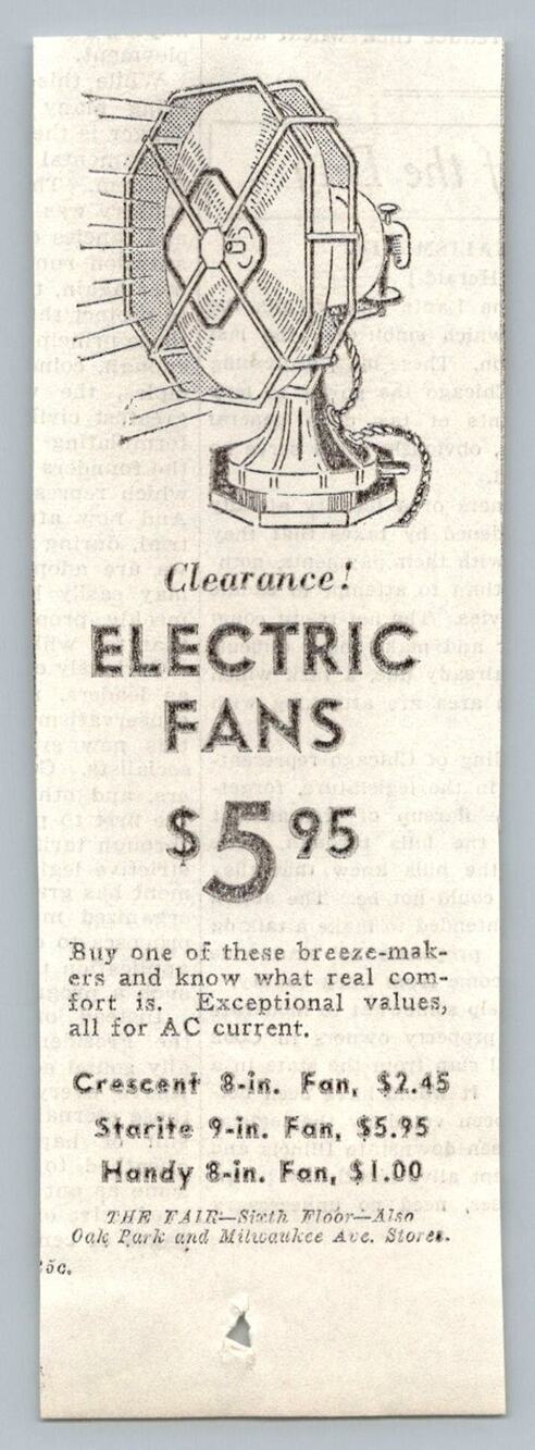 1930s The Fair Department Store Electric Fan Advertisement Print Ad Chicago